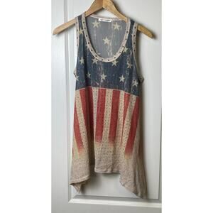 VOCAL Beaded Sharkbite Semi-Sheer Knit and Chiffon Tank Women's Size Medium